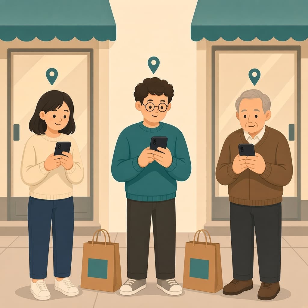 Vizinhos na calçada conferindo no celular o preço registrado nas lojas da cidade
